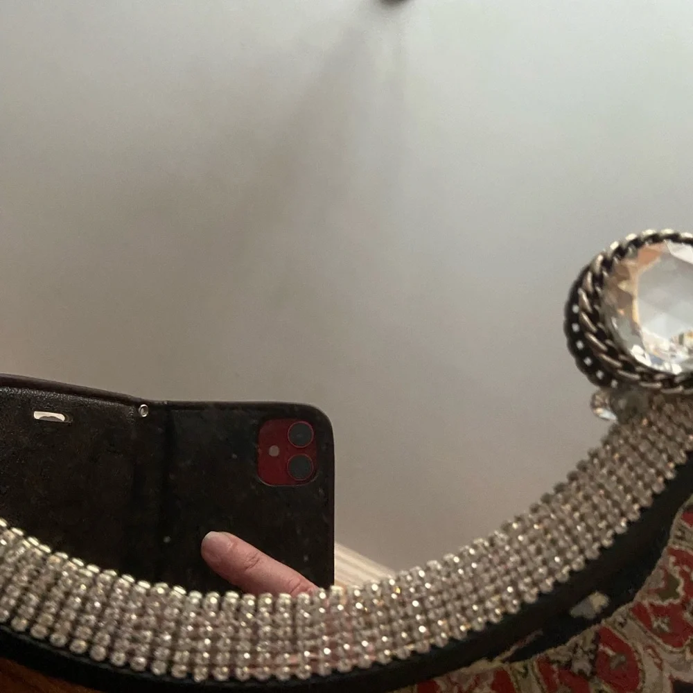 Upcycled, Hand-decorated 10 Inch Mirror. Decorated With Fashion Jewelry.